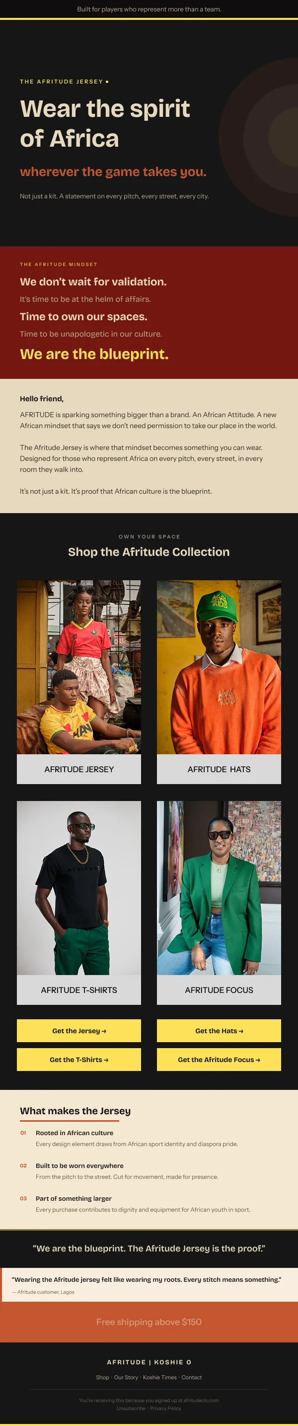 Afritude Jersey Wear the Spirit campaign email, by Obaid Ullah
