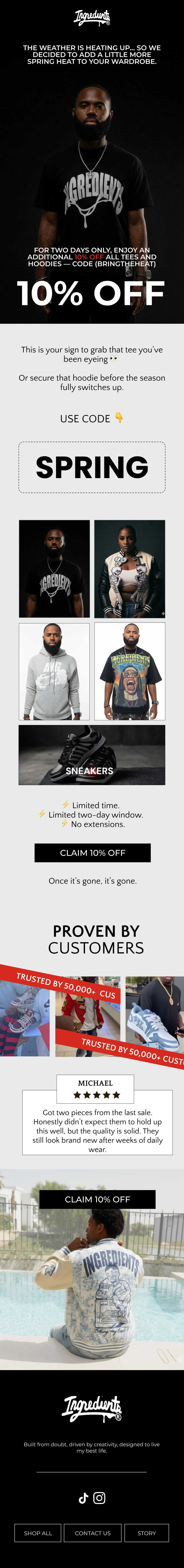 Ingredients Clothing Co campaign email, by Obaid Ullah