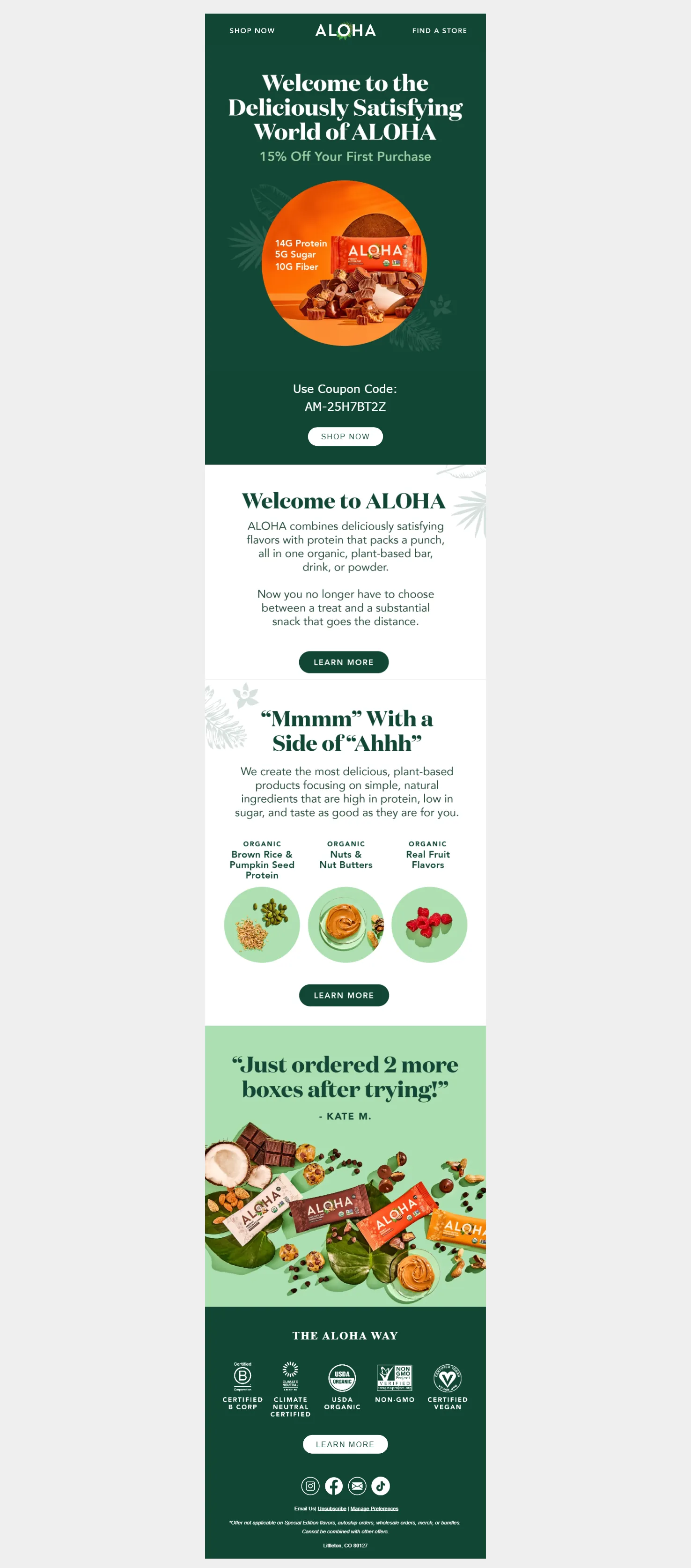 ALOHA welcome campaign email, by Obaid Ullah