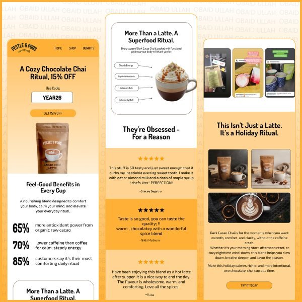 Campaign emails I designed for Pestle & Pods