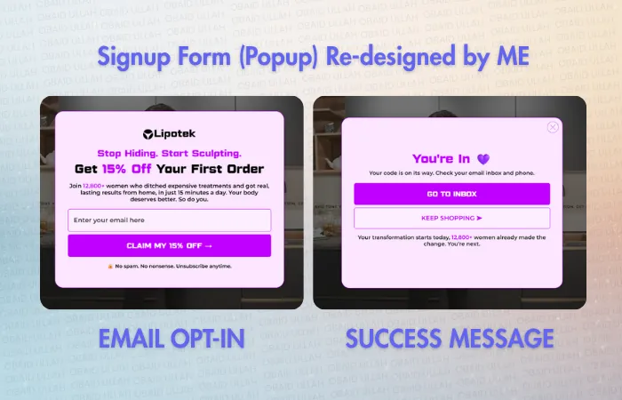 LipoTek signup form popup redesigned