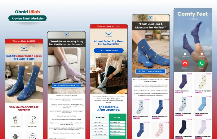 MantaSocks email designs, welcome, abandoned checkout, collection launch and win-back templates