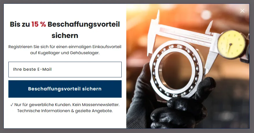 Kugellager24.ch signup form popup, by Obaid Ullah