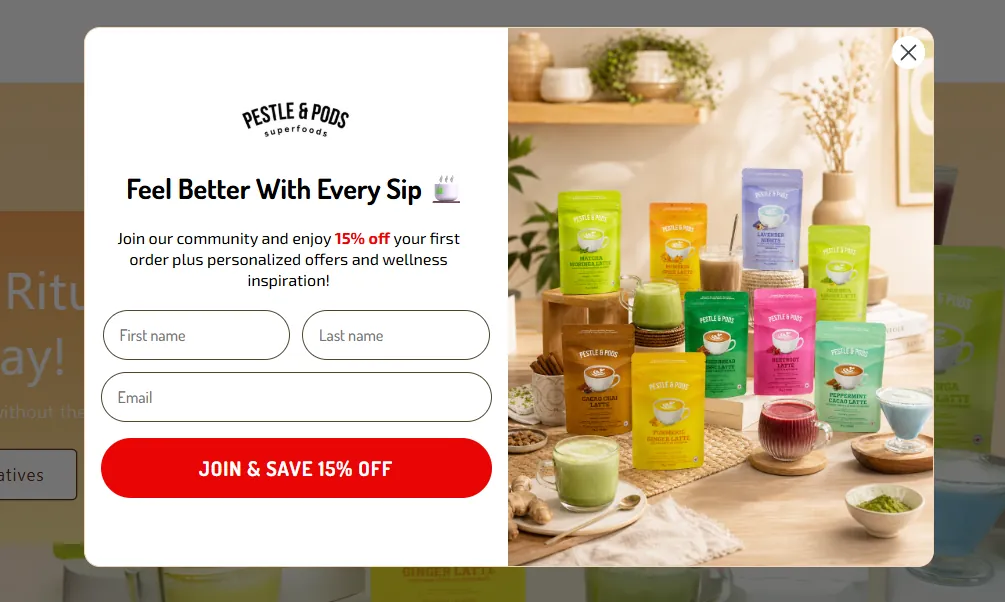 Pestle & Pods signup form popup, by Obaid Ullah