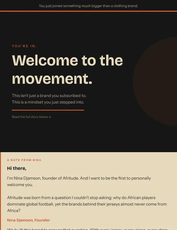 Afritude welcome flow email